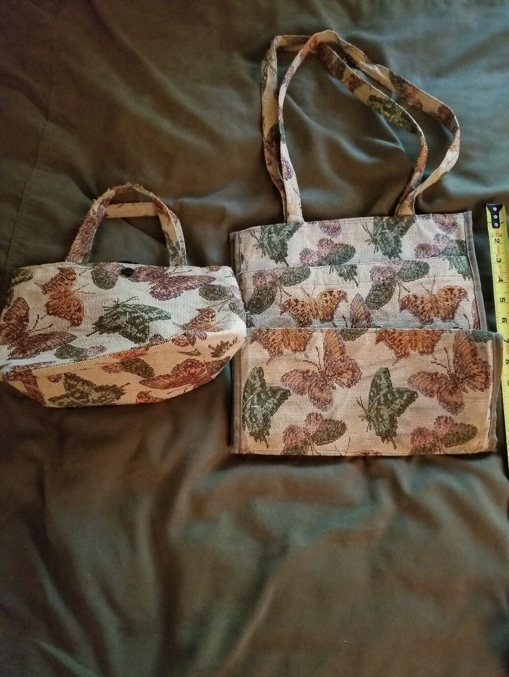 Butterfly Print Canvas Handbags  Set - Green & Brown
